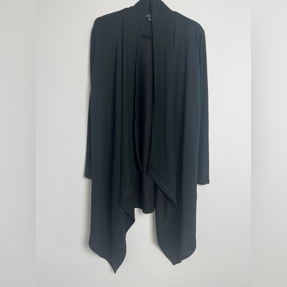 Lauren Ralph Lauren Black Open Front Shark Bite Hem Lightweight Open Cardigan M - Picture 4 of 13